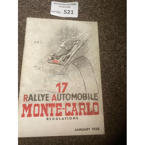 521 - Motor Racing : Monte Carlo - 17th Rally Automobile programme Jan 1938 - programme/regulations 60 pag... 