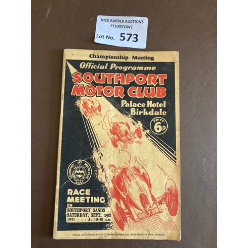 573 - Motor Racing : Southport Motor Club race meeting programme - iconic item 19/9/1931 @ Southport sands... 