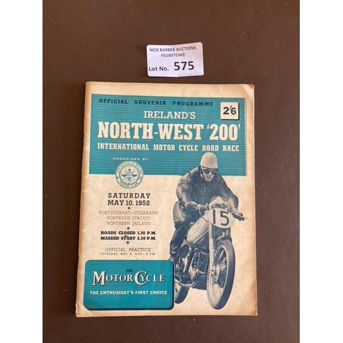 575 - Motor Cycling : Ireland's North West 200 Portrush 10/5/1952 programme  64 pages