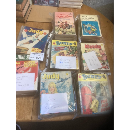 576 - Comics : Super lot of pocket book issues inc june, judy, Bunty, Mandy, then Blyton/Gervaise book in ... 