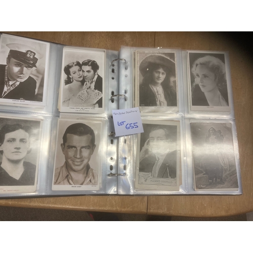 655 - Postcards : Blue binder with 50 film star cards 60 geetings (same family0 & 40 mixed subject cards