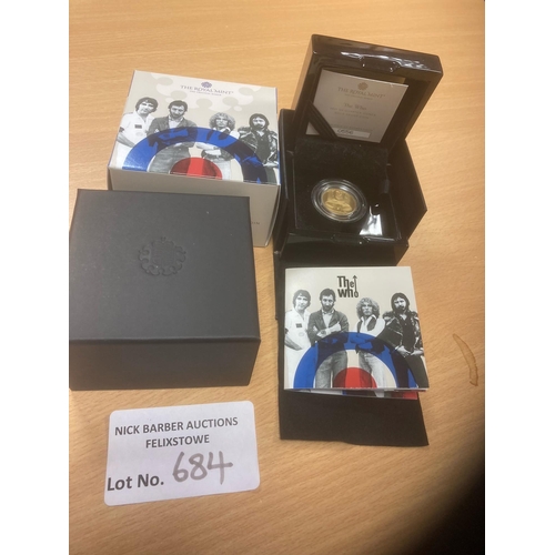 684 - Coins : The Who - 2021 UK quarter ounce gold  proof coin box - great condition