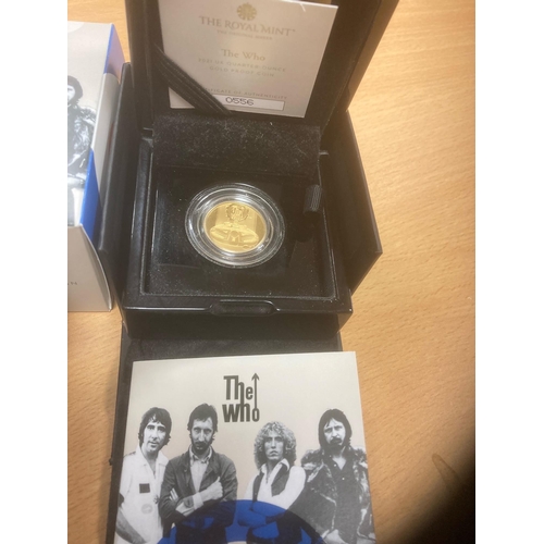 684 - Coins : The Who - 2021 UK quarter ounce gold  proof coin box - great condition