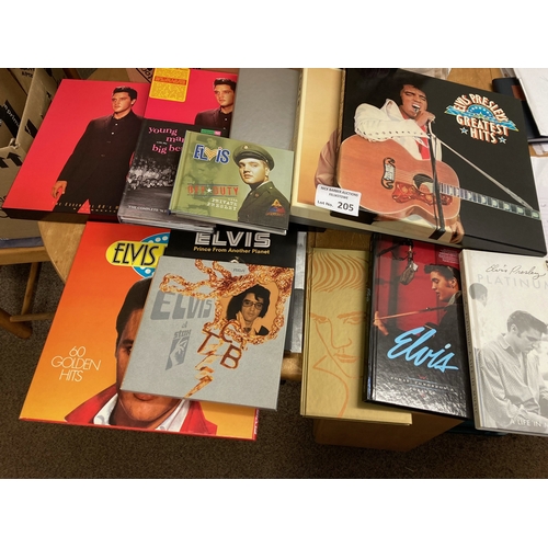 205 - Records : ELVIS PRESLEY - large crate of box sets either vinyl, mostly CD, cassette - very modern & ... 