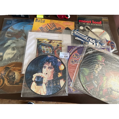 216 - Records : 'Metal' - picture discs inc shaped - Meatloaf (7), ZZTop (1), Alice Cooper (4) - all look ... 