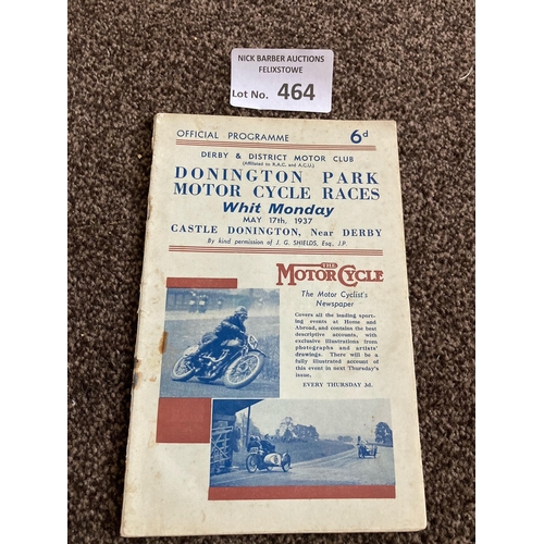 464 - Motor Racing : Donnington Park - Whit Monday MCycle race programme 17/05/1937 - good cond