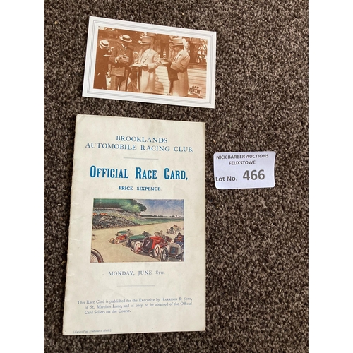 466 - Motor Racing : Brooklands rare/special programme 08/06/1908 which is the £500 wager race between Edg... 