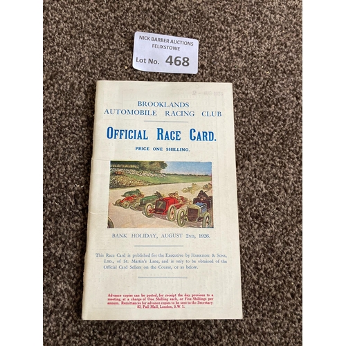 468 - Motor Racing : Brooklands racing programme in superb condition 02/08/1926