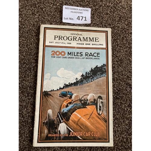 471 - Motor Racing : Brooklands - 200 miles race programme 21/07/1928 super rare/condition great - iconic ... 