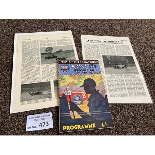 473 - Motor Racing : Brooklands - 500 mile race programme - 6th running - 22/09/1934 programme great condi... 