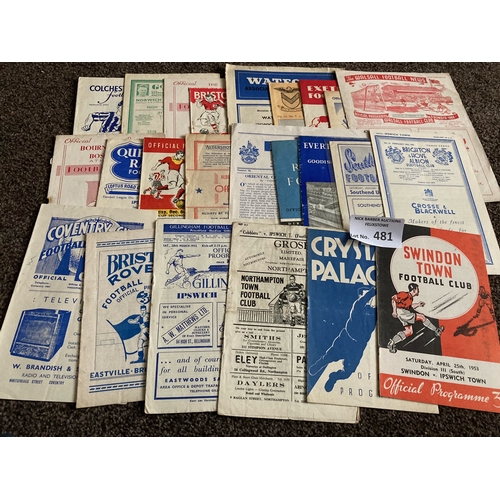 481 - Football : Ipswich Town programmes - away fixtures 1952/3 - great lot inc Bournemouth, Bradford, Cov... 