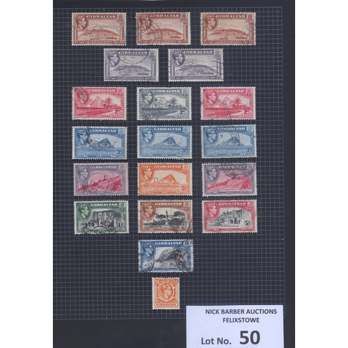 50 - Stamps : Gibraltar 1938/45 Used to Fine Used GeoV definitives SG121/131 incl. Perf Changes appears c... 