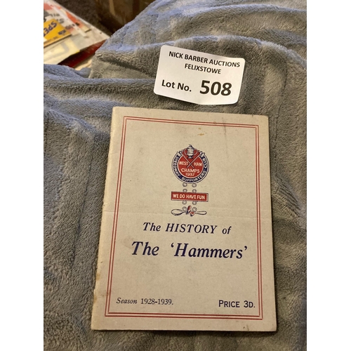 508 - Speedway : West Ham - The History of The Hammers small booklet 1928-39 - great cond