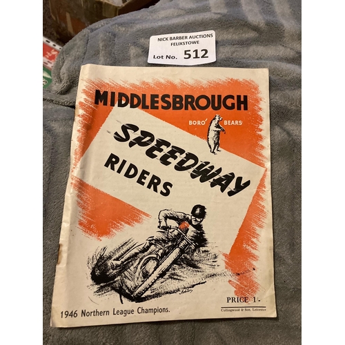 512 - Speedway : Middlesbrough Bears 1946 souvenir booklet - good condition