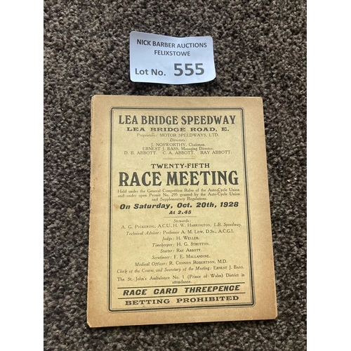 555 - Speedway : Lea Bridge - Essex Open Champs. 20/10/1928 - very early programme - good cond