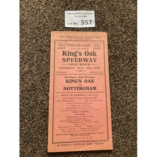 557 - Speedway : King Oak - High Beech v Nottingham - fold out card programme 10/05/1930 - good cond