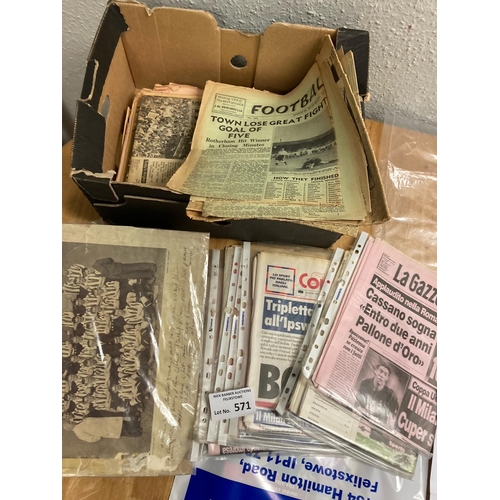 571 - Football : Box of newspapers covering Ipswich Town Championship season, FA Cup, UEFA etc