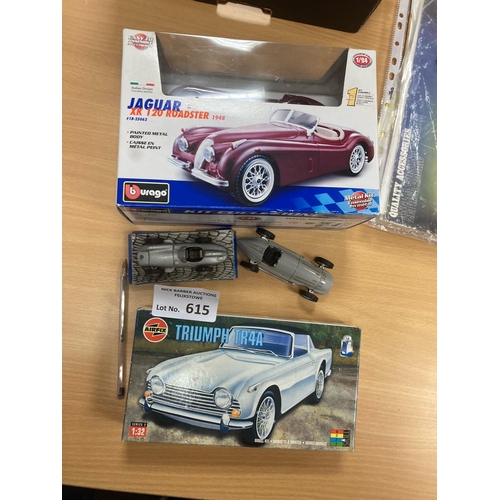 615 - Diecast : Various cars inc Burago, Jaguar, Airfix - Triumph etc (4)