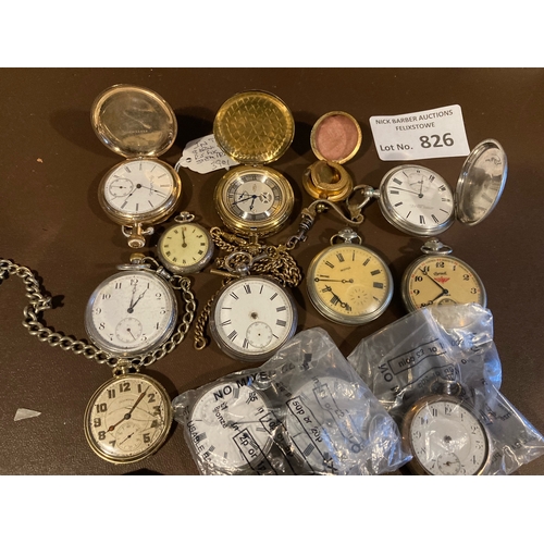 826 - Collectables : Pocket watches - nice collection of vintage items - needs careful inspection - intere... 