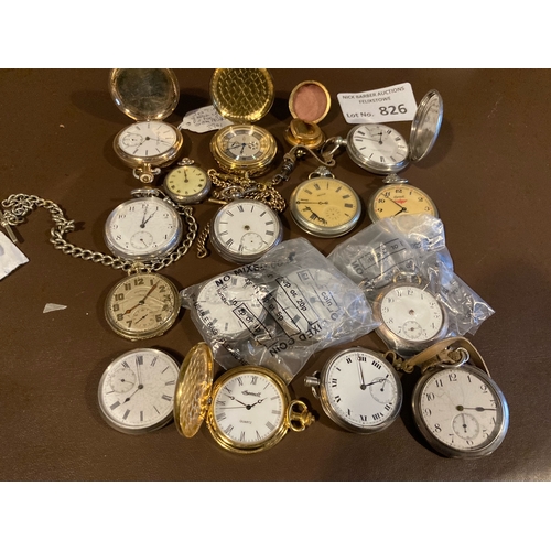 826 - Collectables : Pocket watches - nice collection of vintage items - needs careful inspection - intere... 