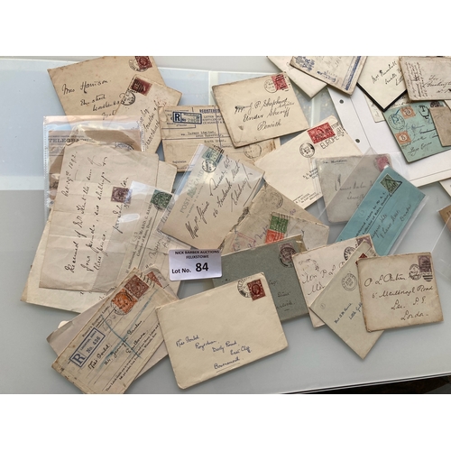 84 - Stamps : Small box of GB early postal history including some parcel post labels , few post etc some ... 