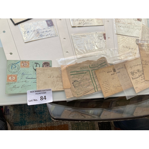 84 - Stamps : Small box of GB early postal history including some parcel post labels , few post etc some ... 