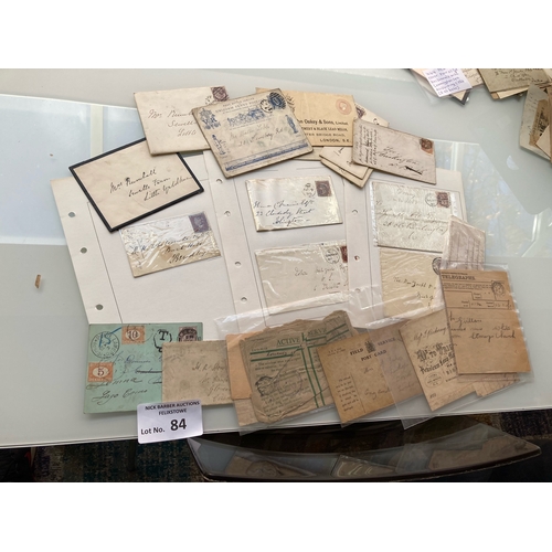 84 - Stamps : Small box of GB early postal history including some parcel post labels , few post etc some ... 