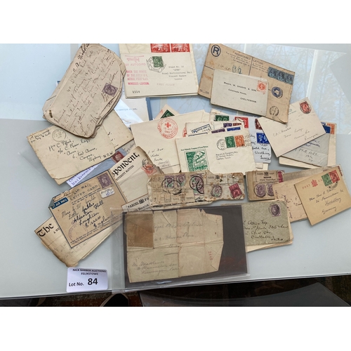 84 - Stamps : Small box of GB early postal history including some parcel post labels , few post etc some ... 