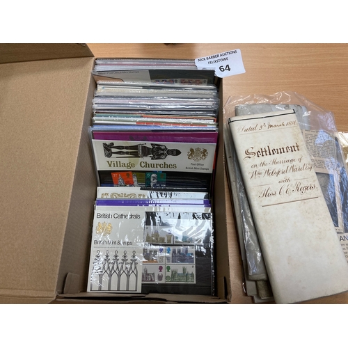 64 - Stamps : Collection of older presentation packs along with indentures - mostly 1800s