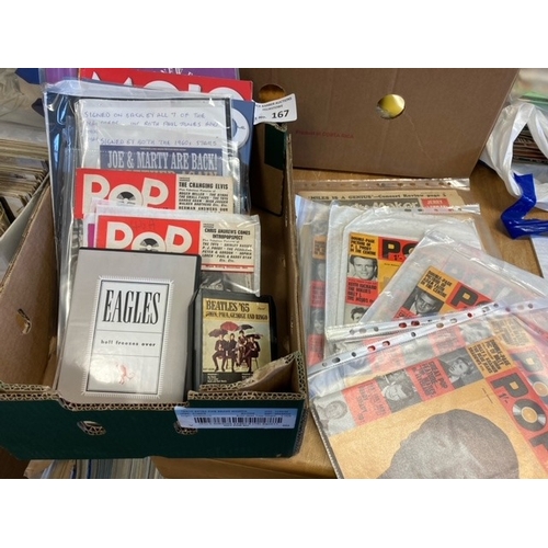 167 - Records/Music : Box of related items inc mags, brochures, Melody Maker, Flyers - some of which signe... 