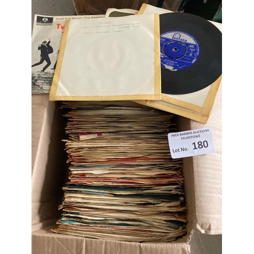 180 - Records : Nice box of approx 150 45s original cllxn within sleeves inc Beatles, R Stones, Doors, The... 