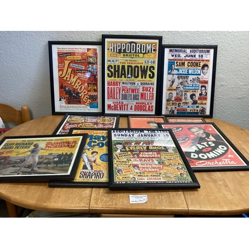 240e - Records : Framed repro posters 1950s/60s posters inc Cliff Richard, Bill Haley all in fine condition