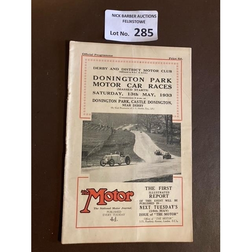 285 - Motor Racing : Donington Park - Car Race meeting programme - rare early issue - great cond 13 May 19... 