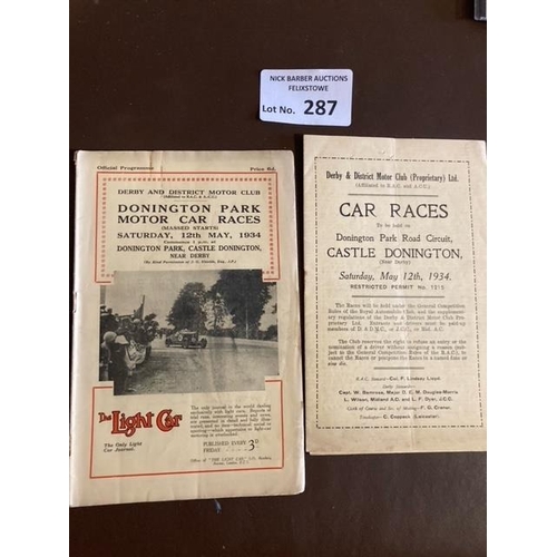 287 - Motor Racing : Donington Park - Car Race Meeting programme - rare issue 12 May 1934 - with regulatio... 