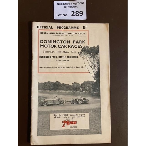 289 - Motor Racing : Donington Park - Car Race meeting programme 36 pages 11/05/1935 - super condition ite... 