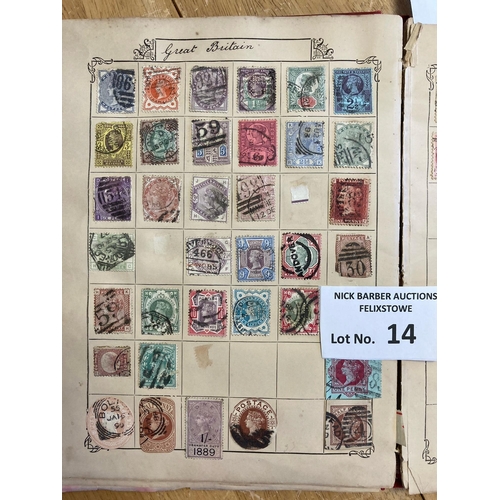 14 - Stamps : Small early stamp album dated 1890 with all world collection. Comes with a similar Oppens a... 