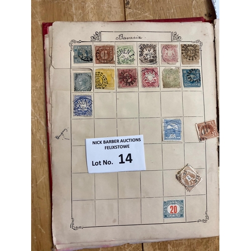 14 - Stamps : Small early stamp album dated 1890 with all world collection. Comes with a similar Oppens a... 