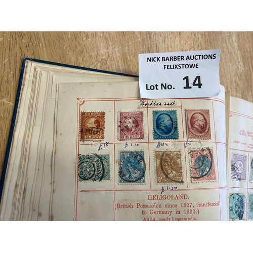 14 - Stamps : Small early stamp album dated 1890 with all world collection. Comes with a similar Oppens a... 