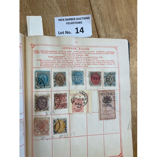 14 - Stamps : Small early stamp album dated 1890 with all world collection. Comes with a similar Oppens a... 