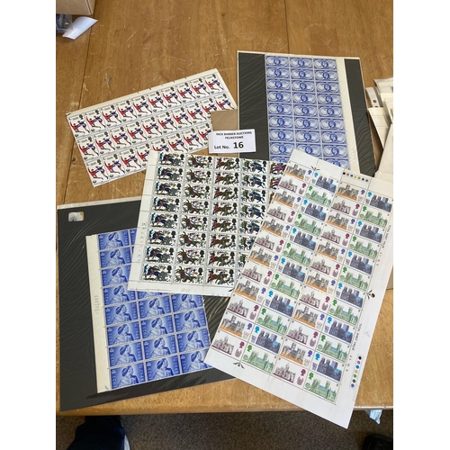 16 - Stamps : Large folder of GB mostly pre-decimal mint stamps in blocks and on sheets and part sheets (... 