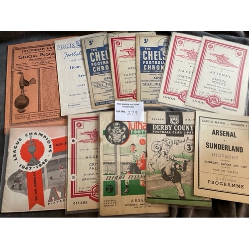 279 - Football : Arsenal - Great selection of programmes mostly 1947/1948 inc pirates, FA Cup, Friendlies,... 