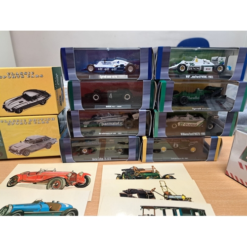 372 - Diecast : 8 model F1 cars, info sheets 2 models DBS/Jaguar Atlas editions info etc