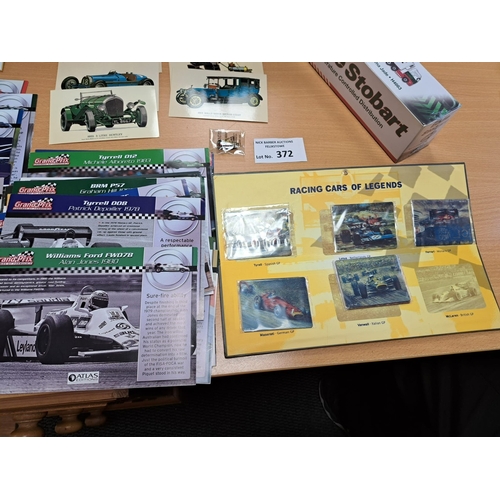 372 - Diecast : 8 model F1 cars, info sheets 2 models DBS/Jaguar Atlas editions info etc