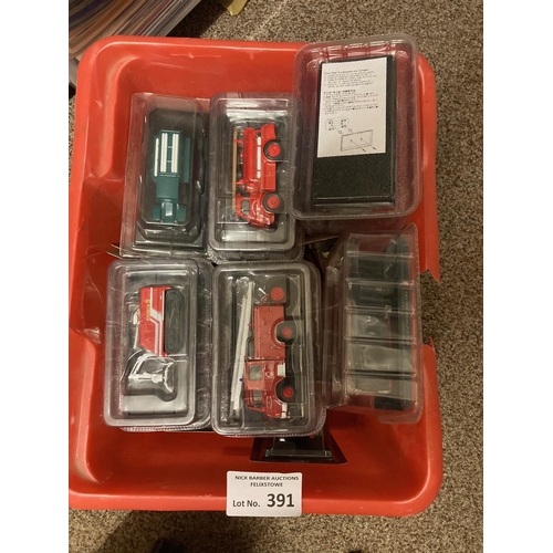 391 - Diecast : Fire Engines - 21 model engines within cases - del prado/atlas possible maker  ? good cond... 