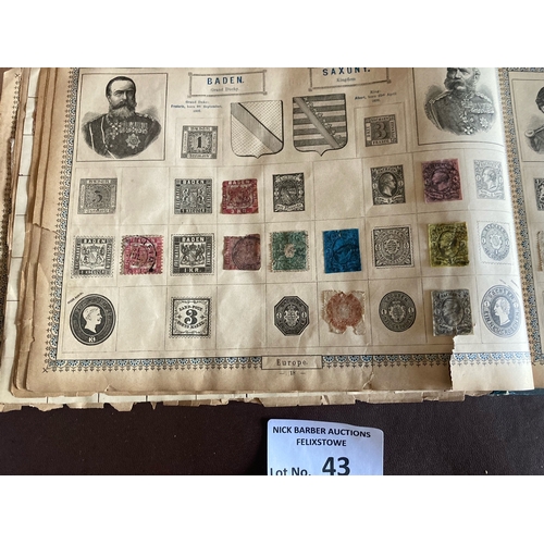 43 - Stamps : Illustrated stamp album - vintage - a bit brittle but interesting items within GB, France, ... 