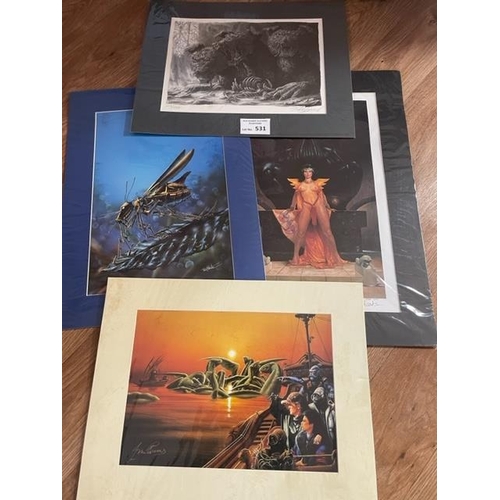 531 - Collectables : 9 various mounted prints, posters, fantasy themed, descriptions on reverse (see photo... 