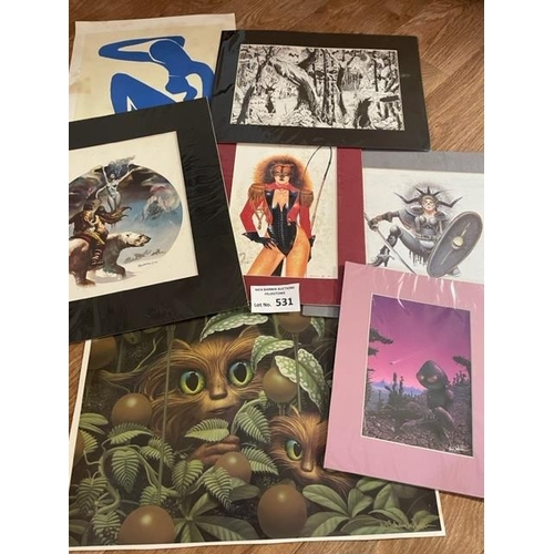 531 - Collectables : 9 various mounted prints, posters, fantasy themed, descriptions on reverse (see photo... 