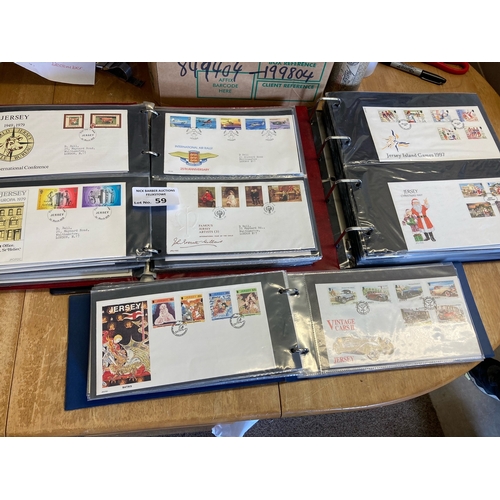 59 - Stamps : Jersey - Unmounted mint stock up to 2006 in 2 stockbooks & FDCs up to 2005 in 3 albums £100... 