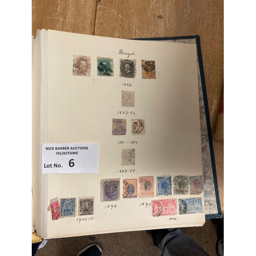 6 - Stamps : Large heavy box with 7 old albums  including 3 Crown albums with an all world collection wi... 