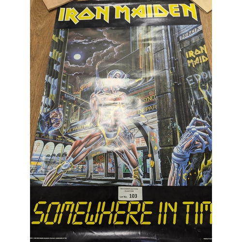 103 - Records; Memorabilia: Collection of mostly Iron Maiden heavy metal posters (see photos), Fair to Goo... 